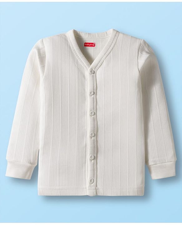 Babyhug Knit Full Sleeves Solid Color Front Open & Pullover Thermal Inner Wear Vests Pack of 2 - Offwhite