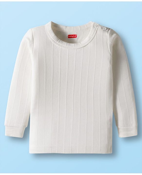 Babyhug Knit Full Sleeves Solid Color Front Open & Pullover Thermal Inner Wear Vests Pack of 2 - Offwhite