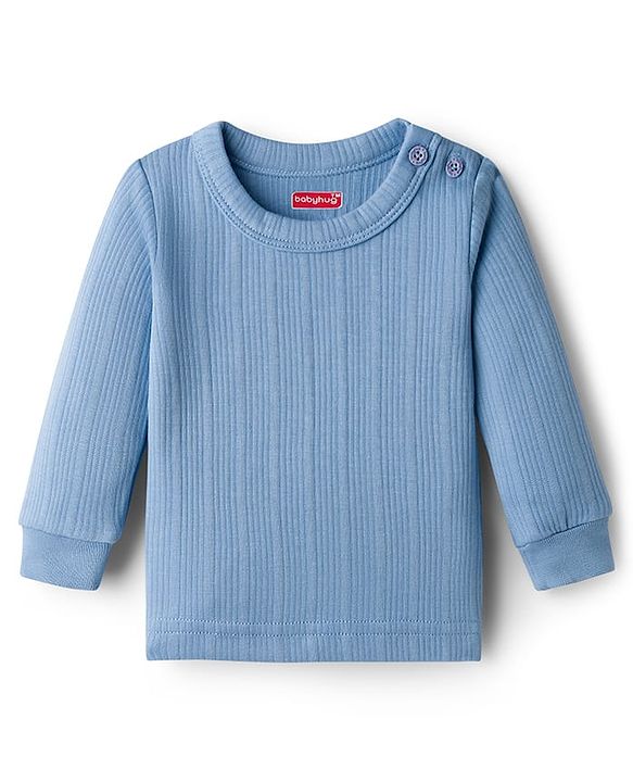 Babyhug Knit Full Sleeves Solid Color Pullover & Front Open Thermal Inner Wear Pack of 2 - Light Blue