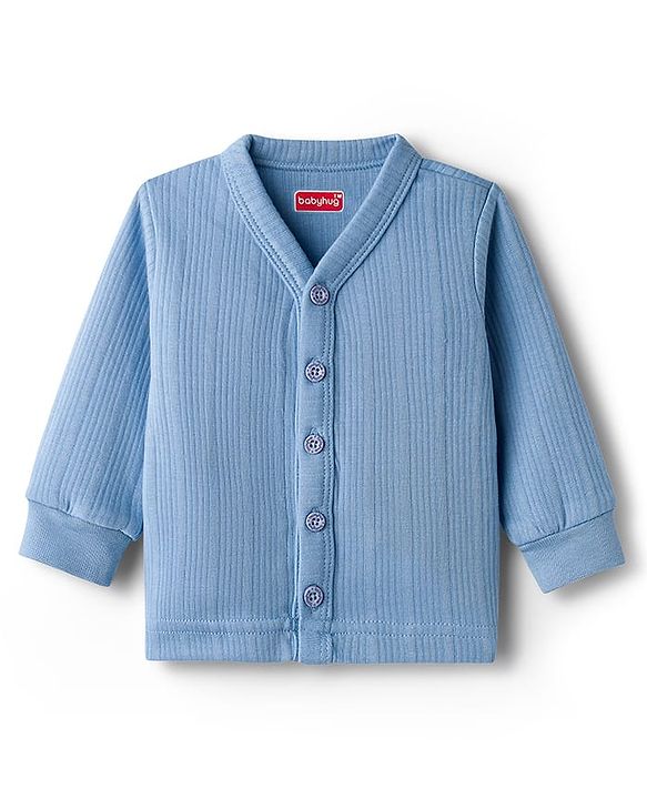 Babyhug Knit Full Sleeves Solid Color Pullover & Front Open Thermal Inner Wear Pack of 2 - Light Blue