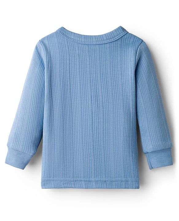 Babyhug Knit Full Sleeves Solid Color Pullover & Front Open Thermal Inner Wear Pack of 2 - Light Blue