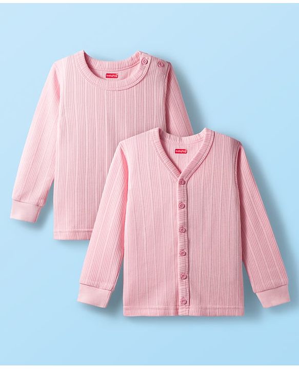 Babyhug Knit Full Length Solid Color Thermal Vests Pack of 2 - Pink