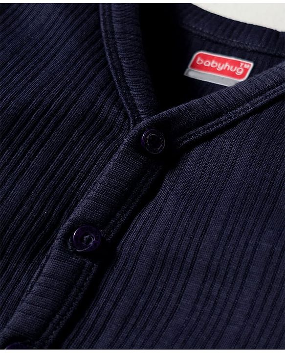 Babyhug Knit Full Sleeves Solid Color Pullover & Front Open Vest - Navy Blue