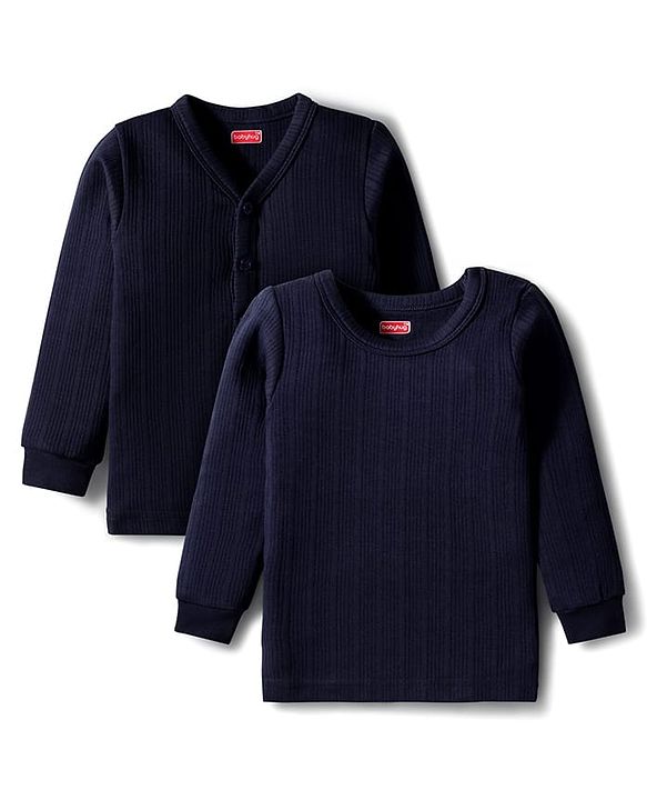 Babyhug Knit Full Sleeves Solid Color Pullover & Front Open Vest - Navy Blue