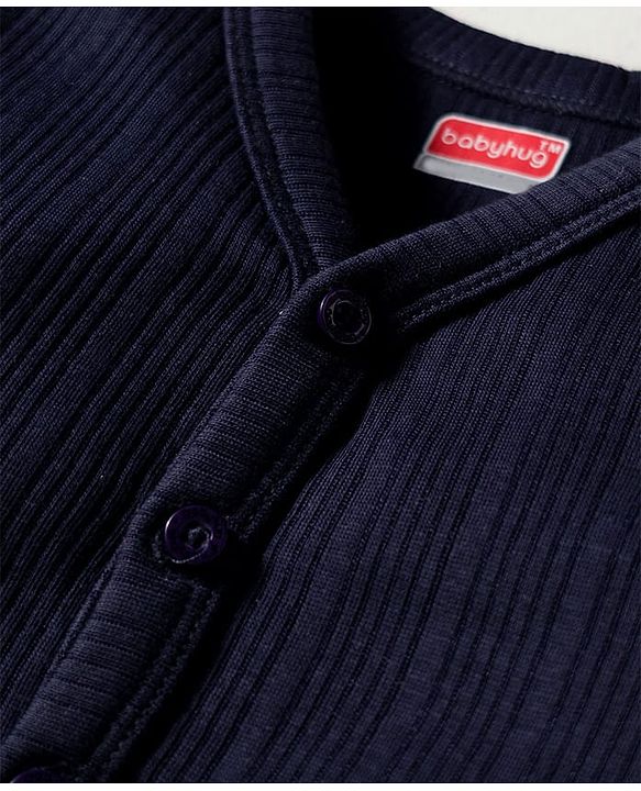 Babyhug Knit Full Sleeves Solid Color Pullover & Front Open Vest - Navy Blue