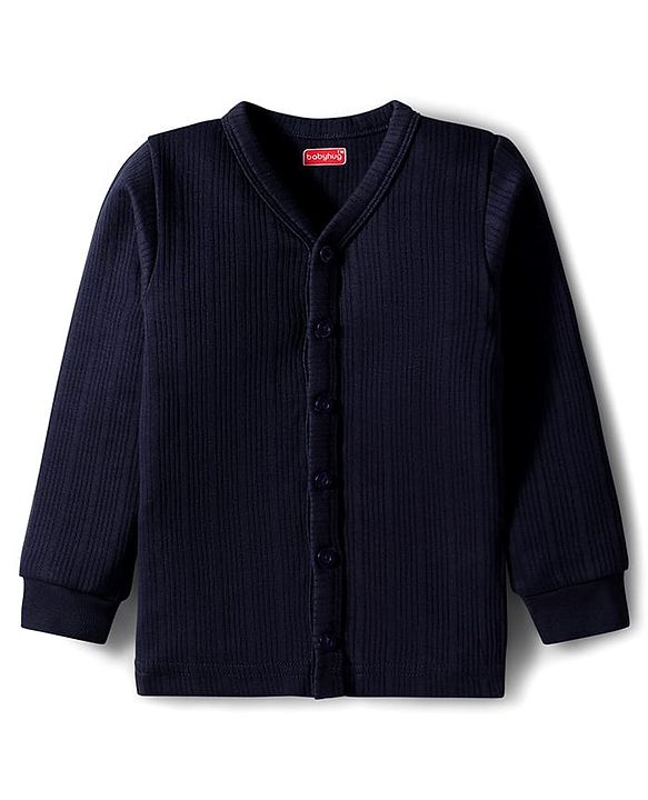 Babyhug Knit Full Sleeves Solid Color Pullover & Front Open Vest - Navy Blue