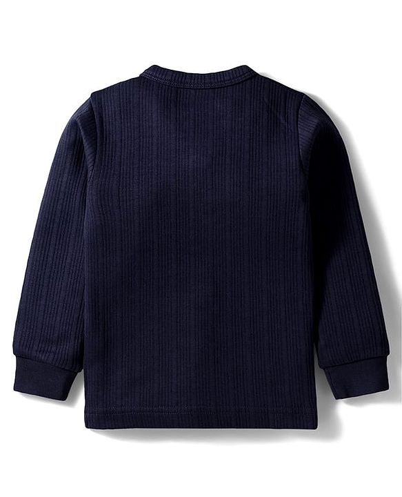 Babyhug Knit Full Sleeves Solid Color Pullover & Front Open Vest - Navy Blue