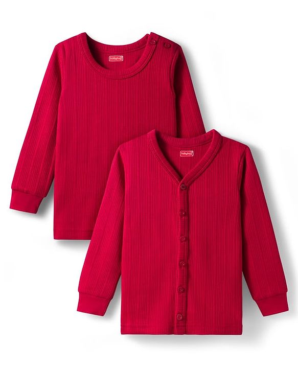 Babyhug Knit Full Length Solid Color Thermal Vests Pack of 2 - Red