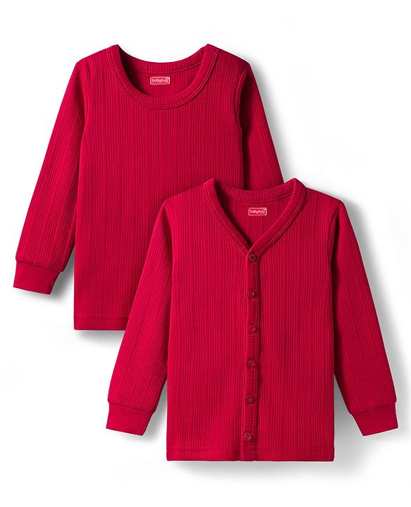 Babyhug Knit Full Length Solid Color Thermal Vests Pack of 2 - Red