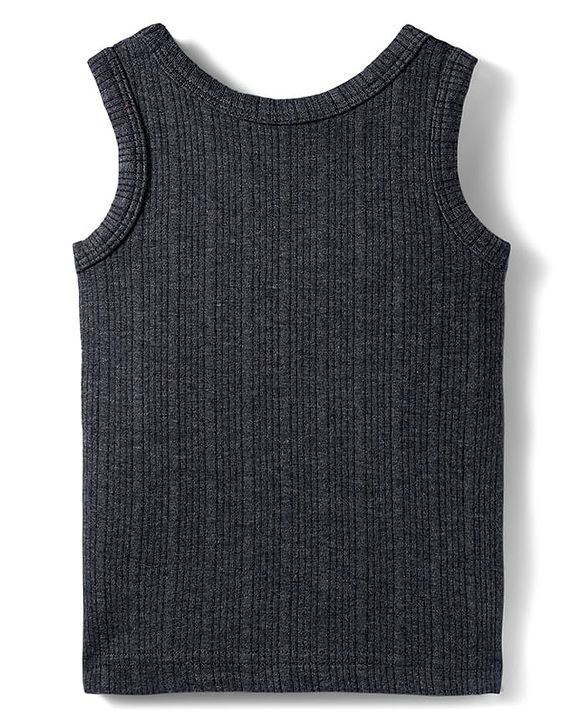 Babyhug Knit Full Sleeves Solid Color Pullover & Sleeveless Thermal Vests & Pant Set - Charcoal Grey