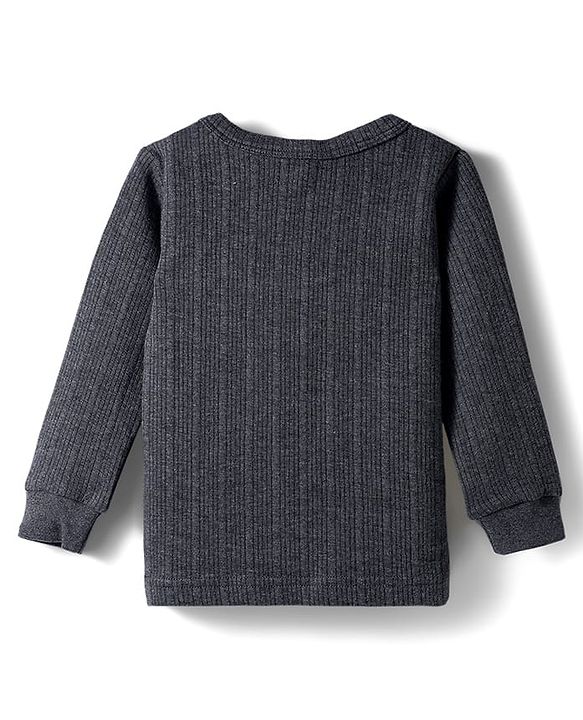 Babyhug Knit Full Sleeves Solid Color Pullover & Sleeveless Thermal Vests & Pant Set - Charcoal Grey