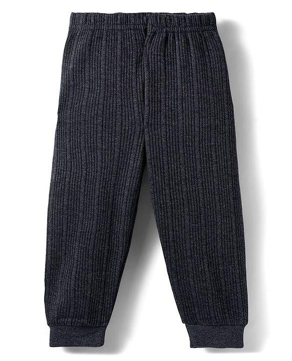 Babyhug Knit Full Sleeves Solid Color Pullover & Sleeveless Thermal Vests & Pant Set - Charcoal Grey