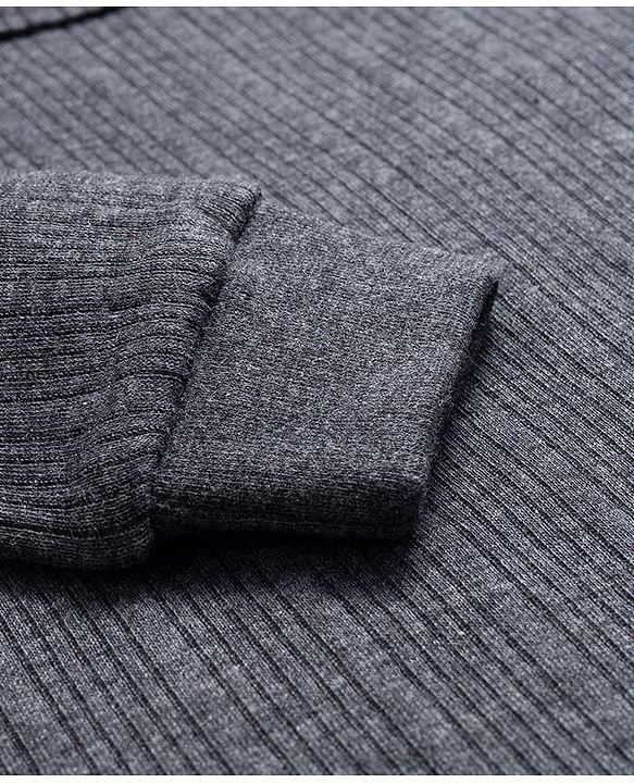 Babyhug Knit Full Sleeves Solid Color Pullover & Sleeveless Thermal Vests & Pant Set - Charcoal Grey