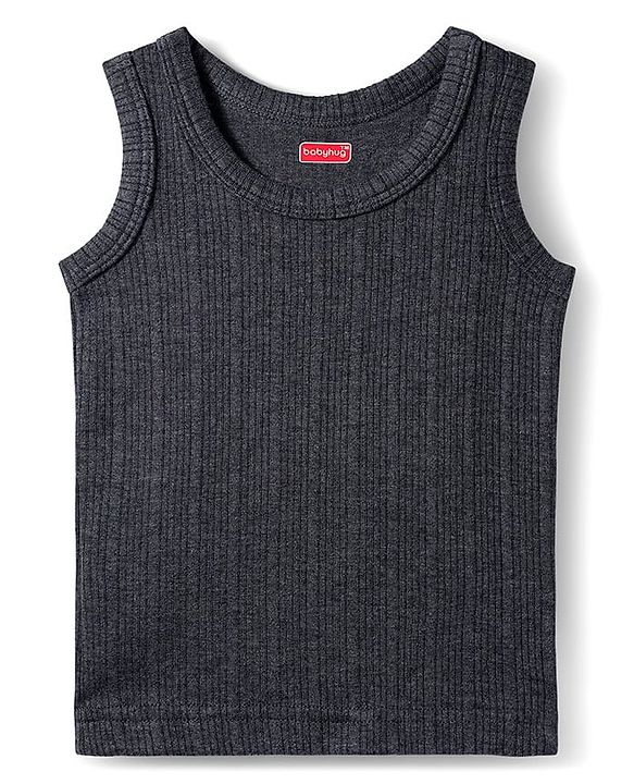 Babyhug Knit Full Sleeves Solid Color Pullover & Sleeveless Thermal Vests & Pant Set - Charcoal Grey