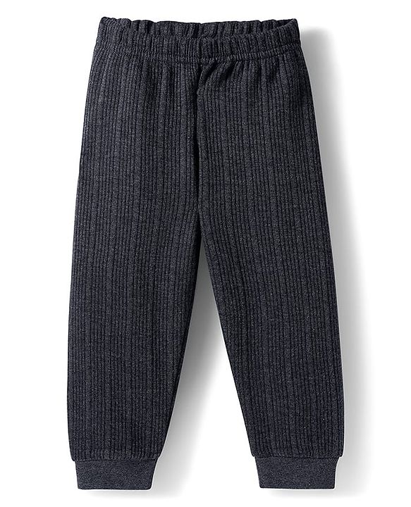 Babyhug Knit Full Sleeves Solid Color Pullover & Sleeveless Thermal Vests & Pant Set - Charcoal Grey