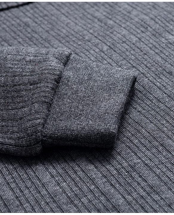 Babyhug Knit Full Sleeves Solid Color Pullover & Sleeveless Thermal Vests & Pant Set - Charcoal Grey