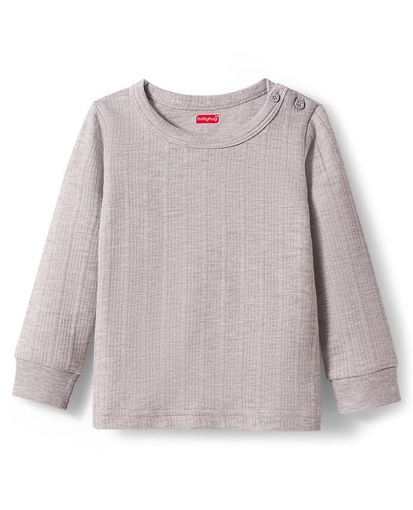 Babyhug Knit Full Sleeves Solid Colour Thermal Inner Wear - Light Grey