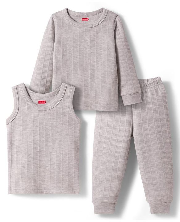 Babyhug Knit Full Sleeves Solid Colour Thermal Inner Wear - Light Grey