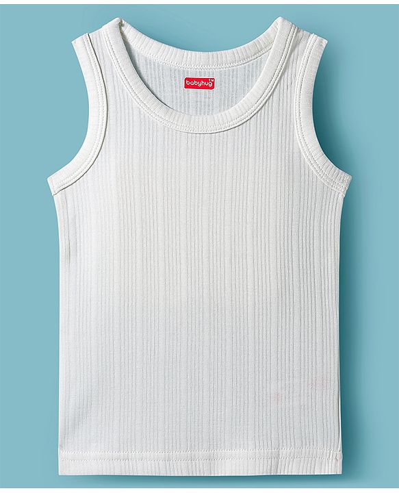 Babyhug Knit Full Sleeves Solid Color Pullover & Sleeveless Thermal Vests & Pant Set - Offwhite