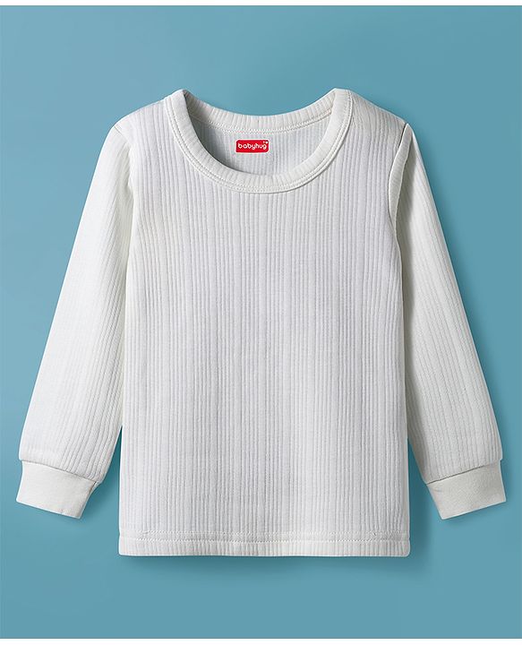 Babyhug Knit Full Sleeves Solid Color Pullover & Sleeveless Thermal Vests & Pant Set - Offwhite