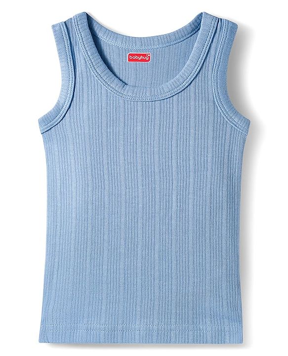 Babyhug Knit Full Sleeves Solid Color Pullover & Sleeveless Thermal Vests & Pant Set - Blue