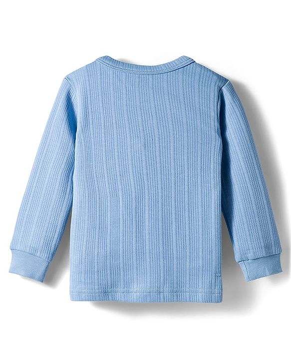 Babyhug Knit Full Sleeves Solid Color Pullover & Sleeveless Thermal Vests & Pant Set - Blue