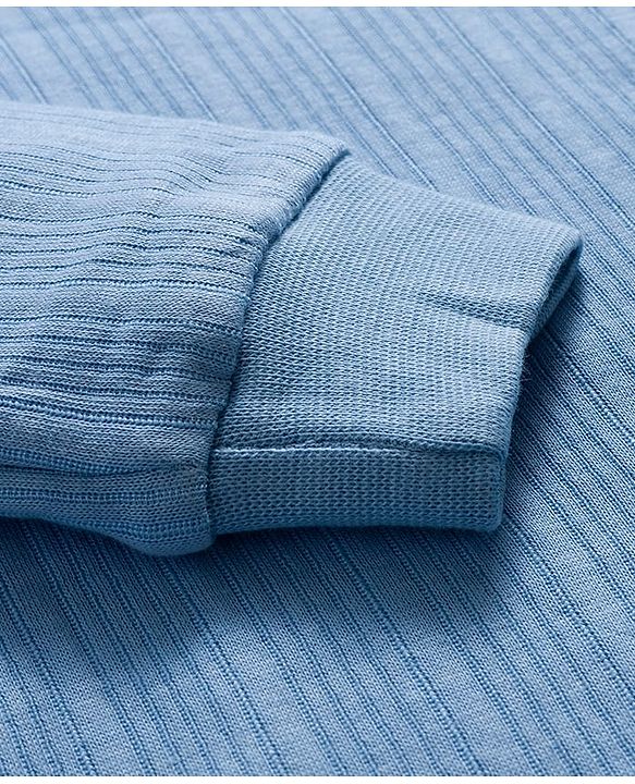 Babyhug Knit Full Sleeves Solid Color Pullover & Sleeveless Thermal Vests & Pant Set - Blue