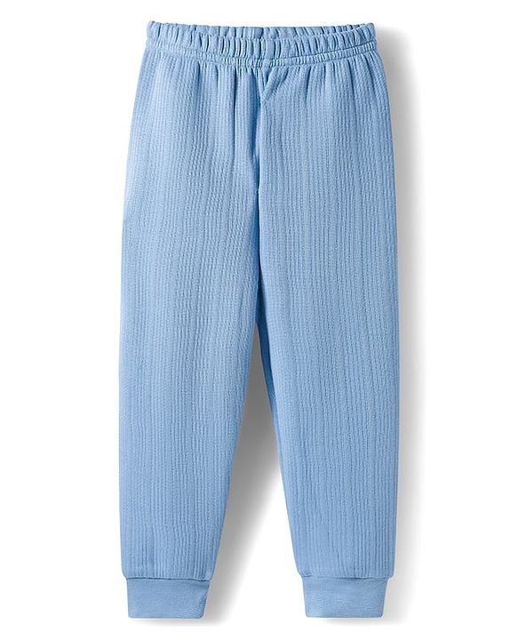Babyhug Knit Full Sleeves Solid Color Pullover & Sleeveless Thermal Vests & Pant Set - Blue