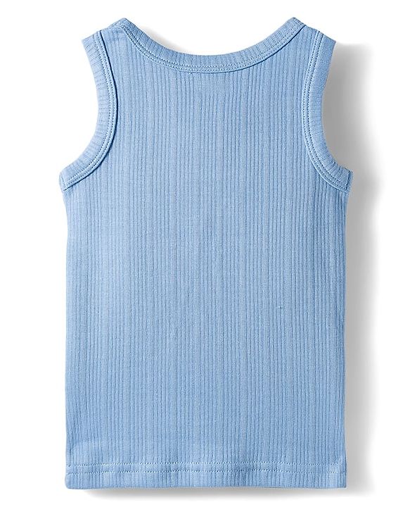 Babyhug Knit Full Sleeves Solid Color Pullover & Sleeveless Thermal Vests & Pant Set - Blue