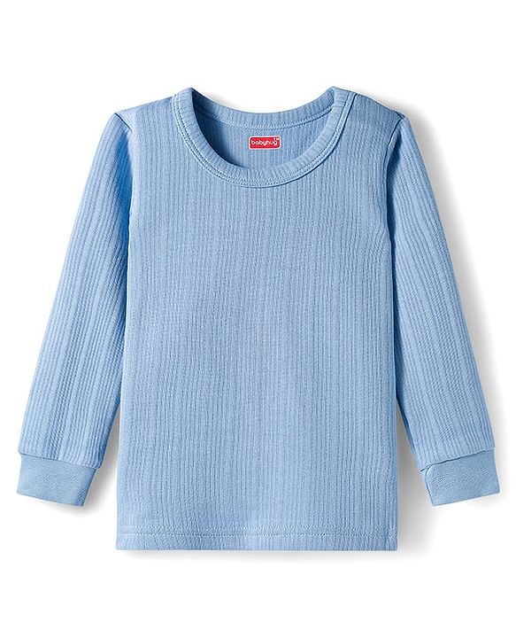 Babyhug Knit Full Sleeves Solid Color Pullover & Sleeveless Thermal Vests & Pant Set - Blue