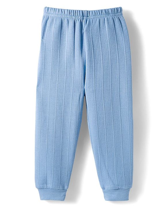 Babyhug Knit Full Sleeves Solid Color Pullover & Sleeveless Thermal Vests & Pant Set - Blue