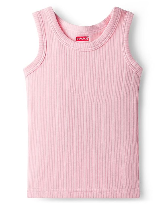 Babyhug Knit Full Sleeves Solid Color Pullover & Sleeveless Thermal Vest & Pant Set - Pink