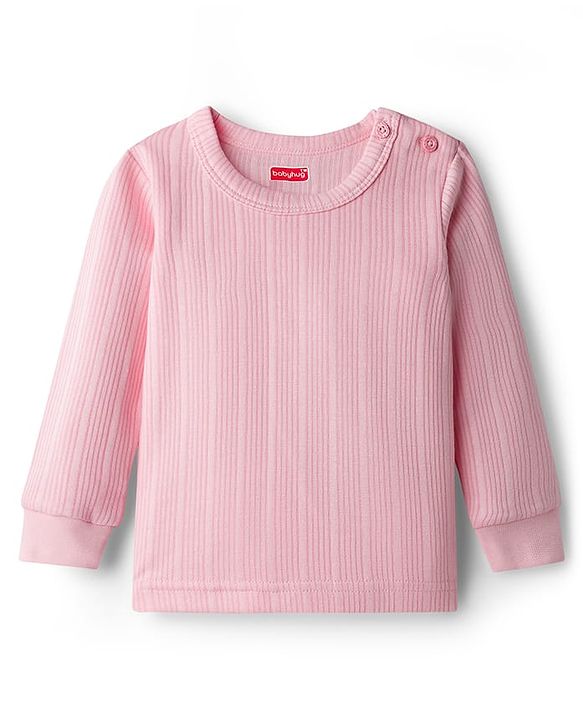 Babyhug Knit Full Sleeves Solid Color Pullover & Sleeveless Thermal Vest & Pant Set - Pink