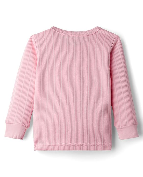 Babyhug Knit Full Sleeves Solid Color Pullover & Sleeveless Thermal Vest & Pant Set - Pink
