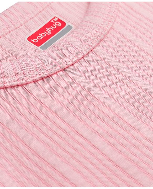 Babyhug Knit Full Sleeves Solid Color Pullover & Sleeveless Thermal Vest & Pant Set - Pink