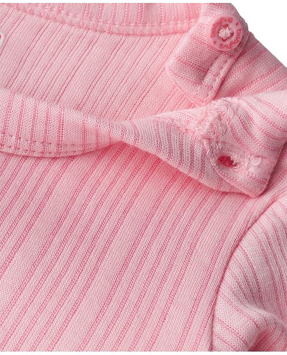 Babyhug Knit Full Sleeves Solid Color Pullover & Sleeveless Thermal Vest & Pant Set - Pink
