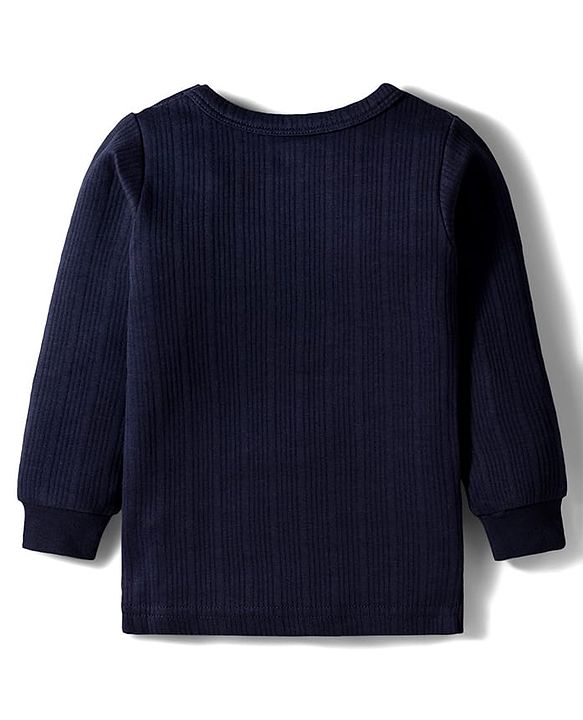 Babyhug Knit Full Sleeves Solid Color Pullover Thermal Inner Wear Set - Navy Blue
