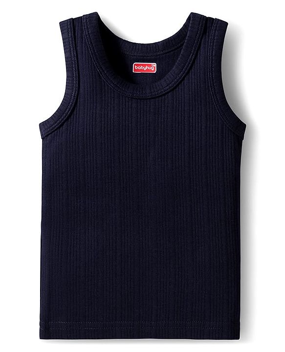 Babyhug Knit Full Sleeves Solid Color Pullover Thermal Inner Wear Set - Navy Blue