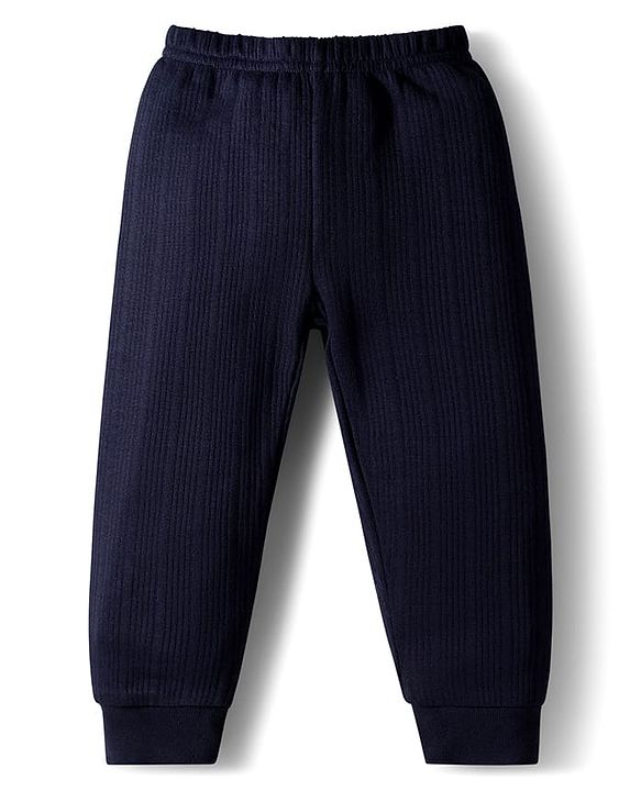 Babyhug Knit Full Sleeves Solid Color Pullover Thermal Inner Wear Set - Navy Blue