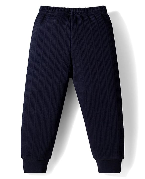 Babyhug Knit Full Sleeves Solid Color Pullover Thermal Inner Wear Set - Navy Blue