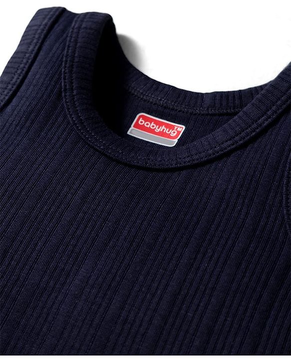 Babyhug Knit Full Sleeves Solid Color Pullover Thermal Inner Wear Set - Navy Blue