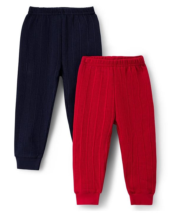 Babyhug Knit Full Length Solid Colour Thermal Inner Wear Leggings Pack Of 2 - Red & Navy Blue