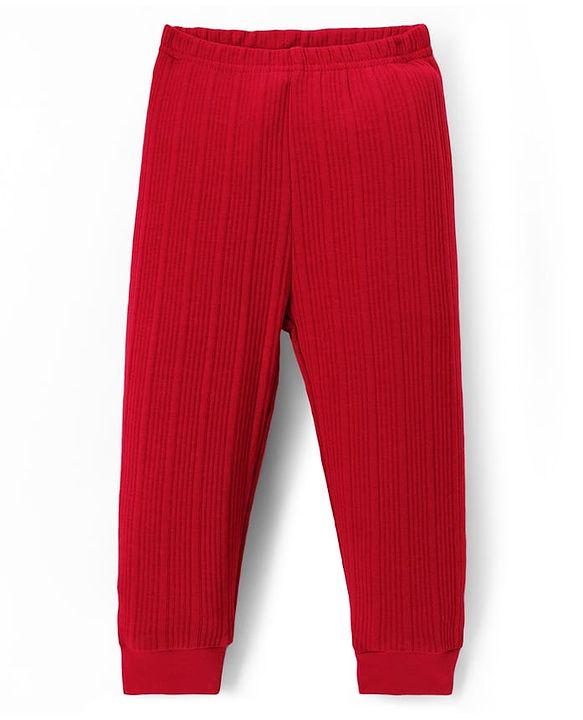 Babyhug Knit Full Length Solid Colour Thermal Inner Wear Leggings Pack Of 2 - Red & Navy Blue
