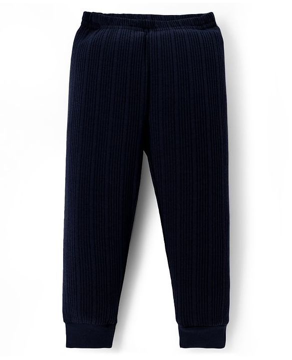 Babyhug Knit Full Length Solid Colour Thermal Inner Wear Leggings Pack Of 2 - Red & Navy Blue