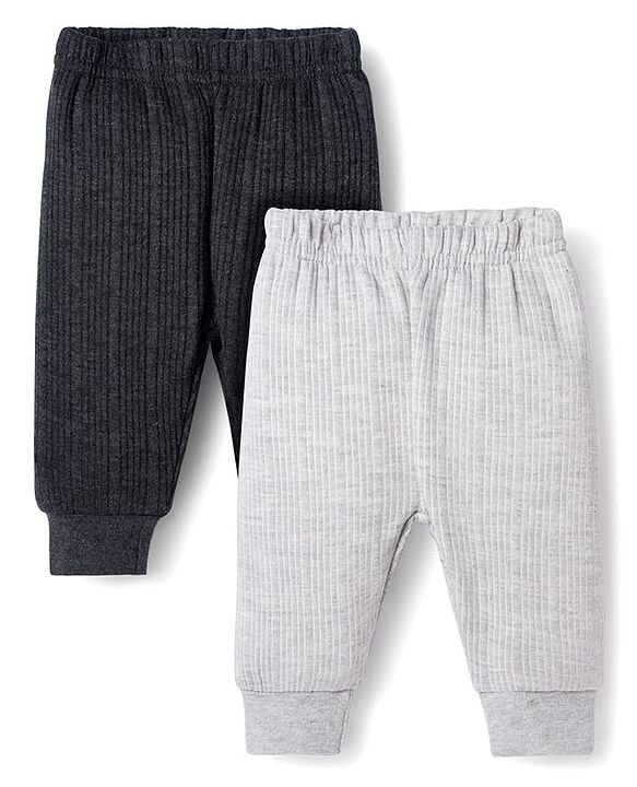 Babyhug Knit Full Length Solid Color Thermal Inner Wear Legging Pack of 2 - Dark Grey & Light Grey