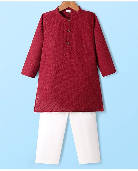 Babyhug Cotton Woven Full Sleeves Embroidered Kurta Pajama Set - Red