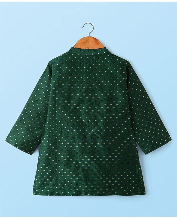 Babyhug Cotton Woven Full Sleeves Foil Print Kurta & Pyjama Set - Dark Green