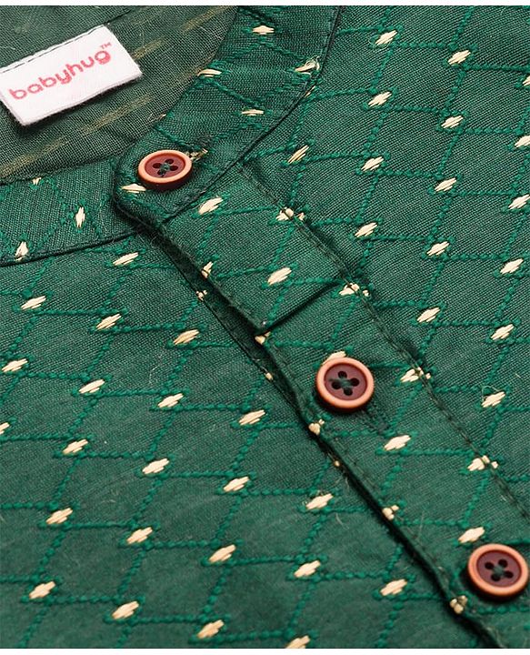 Babyhug Cotton Woven Full Sleeves Foil Print Kurta & Pyjama Set - Dark Green