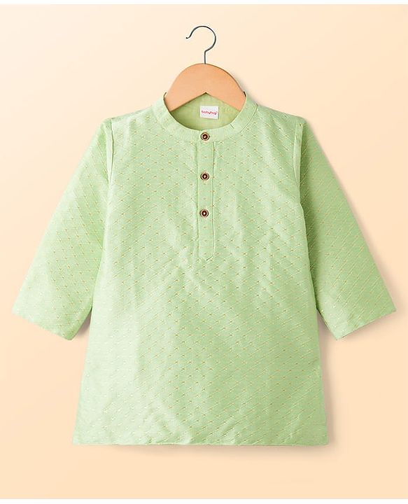 Babyhug Cotton Woven Full Sleeves Embroidered Kurta Pajama Set - Light Green