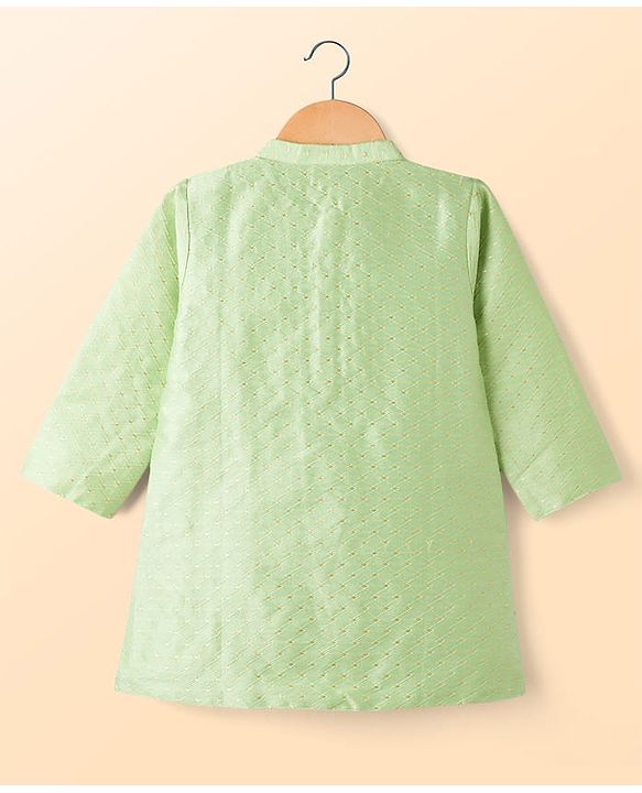 Babyhug Cotton Woven Full Sleeves Embroidered Kurta Pajama Set - Light Green